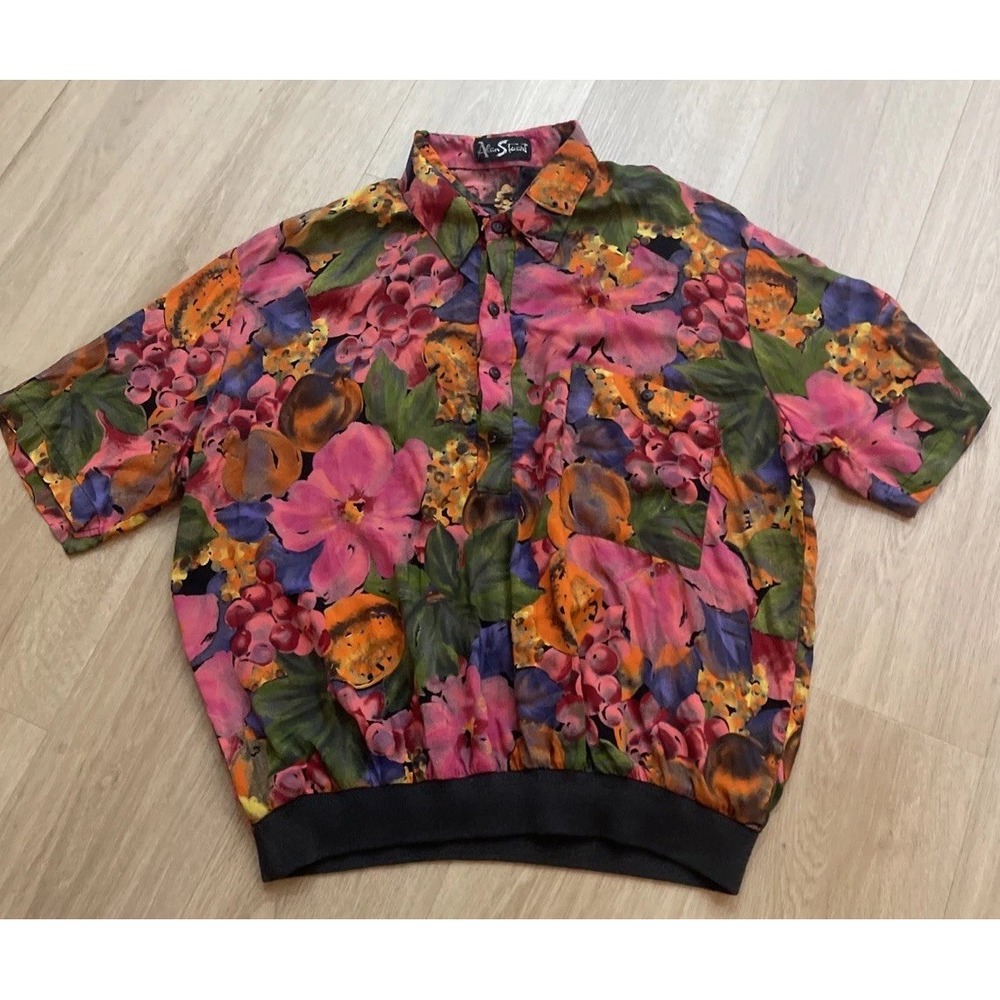 Vintage Alan Stuart Men's XL Shirt Rayon Button Up Collar Floral Hawaiian